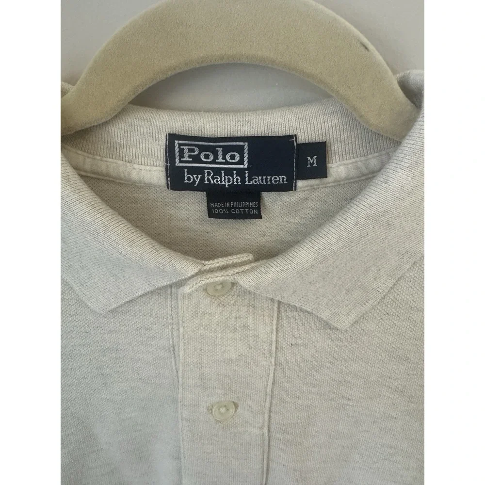 Polo Ralph Lauren Classic Fit Oatmeal Cotton Pique Long Sleeve Polo Shirt MED.